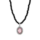 1928 Silver Tone Crystal Black Beaded Necklace, Women's, Pink