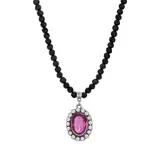 1928 Silver Tone Crystal Black Beaded Necklace, Women's, Purple