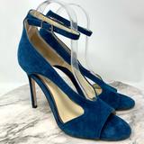 Jessica Simpson Shoes | Jessica Simpson Jasta Ankle Strap Open Toe Teal Suede Pumps 838.5 Event Classic | Color: Blue/Green | Size: 8