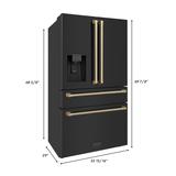"ZLINE 36"" Autograph Edition 21.6 Cubic Feet Freestanding French Door Refrigerator with Water and Ice Dispenser in Fingerprint Resistant Black Stainless Steel with Champagne Bronze Handles - ZLINE Kitchen and Bath RFMZ-W-36-BS-CB"