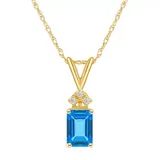Belk & Co 14K Gold 7X5 Emerald Cut Blue Topaz Diamond Accent Pendant