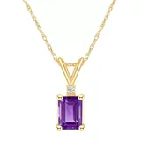 Belk & Co 14K Gold 7X5 Emerald Cut Amethyst Diamond Accent Pendant