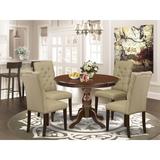 Alcott Hill® Elodia Rubberwood Solid Wood Dining Set Wood/Upholstered Chairs in Brown | Wayfair 38831B694A7848CABD7CB2807510BE1F