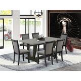 Rosalind Wheeler 8EF060A6708C4426A078D60CC1AED832 7 Pc Dining Set - Cement Table w/ 6 Dark Gotham Grey Linen Fabric Dining Room Chairs | Wayfair