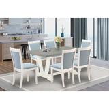 Rosalind Wheeler Scullion 7-PC Dining Set - a Rectangular Kitchen Table & 6 Linen Fabric Dining Chairs w/ Stylish Back Wood/Upholstered Chairs