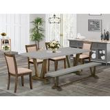 Rosalind Wheeler 6-PC Dinning Set- A Kitchen Table in Trestle Base w/ Wooden Bench & 4 Linen Fabrics Dining Room Wood/Upholstered Chairs | Wayfair