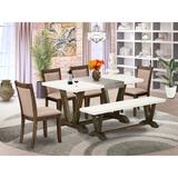 Rosalind Wheeler 6 Piece Dining Set- A Dining Table In Trestle Base w/ Dining Bench & 4 Kitchen Chairs Wood/Upholstered in White | Wayfair