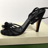 Kate Spade Shoes | Kate Spade Black Satin Holly Evening High Heel Sandal Ankle Strap Flower Toe 6 | Color: Black | Size: 6