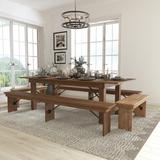Foundstone™ Taren 8' x 40" Antique Rustic Folding Farm Table & Four Bench Set Wood in Brown, Size 29.75" H x 40" W x 96" L | Wayfair