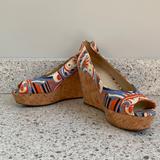 Nine West Shoes | Espadrille Wedge Peep Toe Euc | Color: Blue/Orange | Size: 7