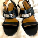 Coach Shoes | Coach Millie Silver Toggle Leather Sandal 8.5 Am, 38 Eu | Color: Black | Size: 8.5 Us, 38 Eu