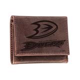 Evergreen Wallets Brown - Anaheim Ducks Logo Leather Trifold Wallet
