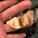 Anthropologie Jewelry | Gold Gingko Leaf Hoop Earrings | Color: Gold | Size: Os