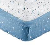 Parent s Choice 100% Cotton Fitted Crib Sheets for Baby Boys Blue Space 2 Count