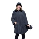 Women's Faux Fur Fleece Wrap,Glove & Hat Set, Charcoal Heather Grey N/A