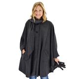 Blair Women's Fleece Wrap w/ Pleated Scarf & Gloves Set - Grey
