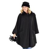 Women's Faux Fur Fleece Wrap,Glove & Hat Set, Black N/A
