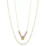 "Love This Life 14k Gold Plated Rhodochrosite Bead Butterfly Double Strand Necklace, Women's, Size: 16"", Pink"