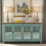 Transitional 4 Door Accent Cabinet In Turquoise Finish W/ Worn Wood Tone Top - Liberty Furniture 2011-AC7236