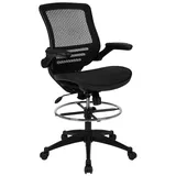 Emma and Oliver Mid-Back Transparent Black Mesh Drafting Chair with Black Frame and Flip-Up Arms, Oxford