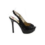 Elaine Turner Heels: Slingback Platform Cocktail Party Black Solid Shoes - Women's Size 8 - Peep Toe