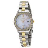 Seiko Sut074 Women's Solar Mother Of Pearl Two-tone Stainless Steel