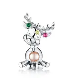 Reindeer pearl cage pendant Christmas deer openable cage locket sterling silver jewelry setting colorful CZ for gift