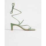 Ted Baker Women's Square Toe Spaghetti Strap Mid Heeled Sandal in Green, Teffip, Leather