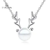 2018 New Design Christmas Animal Jewelry Party S925 Sterling Silver Reindeer Deer Pearl Pendant