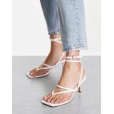 Topshop Nancy strappy toe post mid heeled sandals in white croc