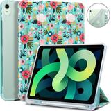 ULAK iPad Air 4 5 10.9 Case with Pencil Holder Shockproof Stand Smart Cover for Apple iPad Air 5th 4th Generation 2022/2020 Mint Floral