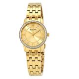 $395 Bulova Swarvoski Crystals Gold Dial Ladies Watch Item No. 97x104