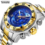 TEMEITE 020G-inter gold Men's Watch Luxury Stainless Steel Band Alloy Dial Analog Quartz Watches Men Watch relogio masculino