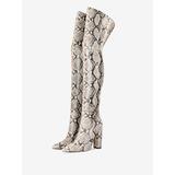 Over The Knee Boots Leather Pink Pointed Toe Snake Print Chunky Heel Thigh High Boots