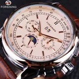 Dropshipping FORSINING Moon Phase Shanghai Movement Rose Gold Case Brown Leather Strap Automatic Self Wind No Battery Watch