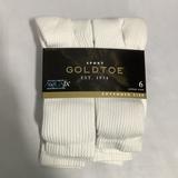 Pack Of 6 Gold Toe Men's White Cotton Cushioned Foot Crew Socks Size
