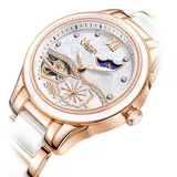 Automatic Mechanical Skeleton Ceramic Stylish Rose Gold Watch for Women china watch manufacturer