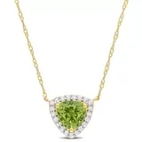 Belk & Co 1.51 Ct. T.g.w. White Topaz And Peridot Halo Triangle Necklace In 14K Yellow Gold