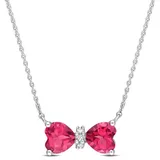 Belk & Co 1 Ct. T.g.w. Pink Topaz And Diamond Accent Bow Necklace In 10K White Gold