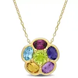 Belk & Co 3.39 Ct. T.g.w. Multi Gemstones Floral Pendant With Chain In Yellow Plated Sterling Silver