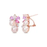 Belk & Co Pink Cultured Freshwater Pearl & 2 1/2 Ct Tgw Rose De France And Topaz Earrings In 18K Rose Plated Sterling Silver
