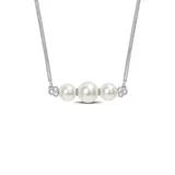 Belk & Co Freshwater Cultured Pearl And 1/5 Ct Tgw White Topaz Bar Necklace In Sterling Silver