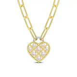 Belk & Co Freshwater Cultured Pearl & Diamond Accent Heart Paperclip Chain Link Necklace In Yellow Plated Sterling Silver