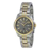 Seiko Men s Solar Two-Tone Day/Date Watch - Charcoal Dial - 100m