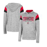 Youth Colosseum Heather Gray Wisconsin Badgers Tartookas Long Sleeve Hoodie T-Shirt