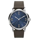 Timex® Marlin Automatic Leather Strap Watch, 40mm in Silver/Blue/Brown at Nordstrom