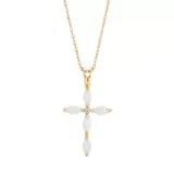Belk & Co 1/10 Ct. T.w. Diamond And Lab Created Opal Necklace With 18" Box Chain In 10K Yellow Gold, 18 In