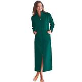 Women's Petite Long Zip-Front Fleece Robe, Evergreen P-2XL