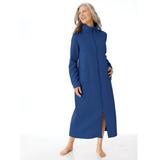 Women's Petite Long Zip-Front Fleece Robe, True Blue P-M