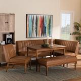 Corrigan Studio® Westview Mid-Century Modern Tan Faux Leather & Walnut Finished Wood 5-Piece Dining Nook Set Wood/Upholstered Chairs Wayfair